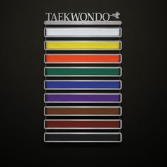 the words taekwondo are written on top of an assortment of colored pencils