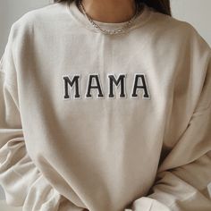 This unique and trendy beige Mom Mama sweatshirt is perfect for lounging in this cozy fall season! This is also perfect for gifting to your loved ones! The letters (patches) and are heat pressed. Our sweatshirts run in a UNISEX fit. The sweaters naturally have a slightly oversized fit giving extra room for moving around and comfort! For this reason, we highly recommend getting your true normal size especially if you like that slight oversized fit! :) We are currently offering sizes S-L. The mate Beige Mom, Gifts For New Mom, Pregnancy Announcement Ideas, Mama Crewneck, Mama Sweater, Announcement Ideas, Mom Sweater, Neutral Aesthetic, Mama Sweatshirt