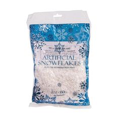 a bag of artificial snowflakes on a white background