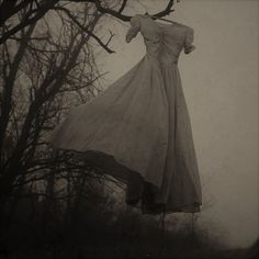 an old fashioned dress hanging from a tree