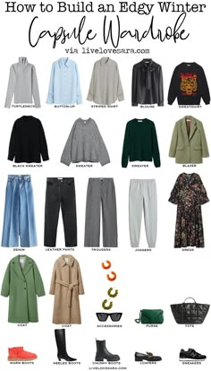 Casual Edgy Capsule Wardrobe, Edgy Winter Capsule Wardrobe, Edgy Style Capsule Wardrobe, Winter Edgy Outfits, Cool Style Edgy, Edgy Style Outfits, Winter Capsule Wardrobe 2022, Edgy Capsule Wardrobe, Edgy Winter Outfits