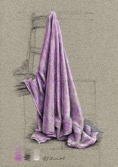 a drawing of a purple towel and chair