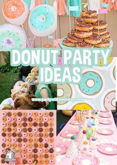 a collage of donuts and party decorations