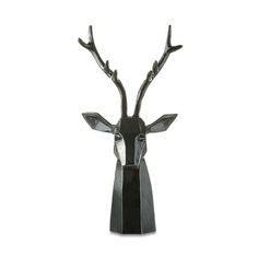 a metal sculpture of a deer with antlers on it's head, against a white background