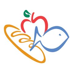 an apple and fish logo on a white background