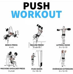 the push workout poster shows how to do squats