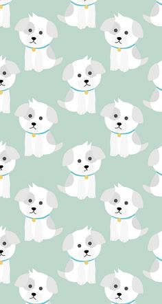 a pattern with white dogs on a green background