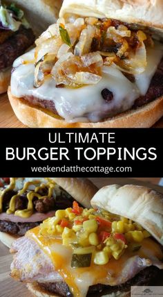 the ultimate burger toppings are made with cheese, onions and other ingredients