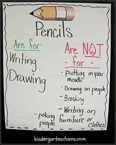 a poster with words written on it that say pencils are for writing and not for drawing