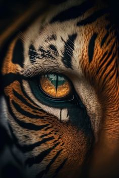 the eye of a tiger is seen in this close - up photo taken by an animal photographer