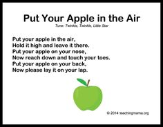 an apple is shown with the words put your apple in the air written below it