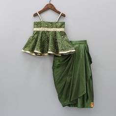 Green Skirt Set For Navratri Festival, Girls Skirt Top Designs, Kids Ethnic Wear Indian, Kids Dhoti Dress For Girl, Kids Plazo With Top, Baby Girl Skirt Top Design