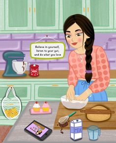 a girl is preparing food in the kitchen