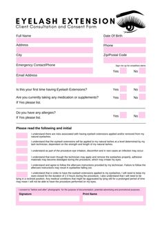 Eyelash Policy Form for Client Consultations Editable Client Record Form Lash Artist Client Consent - Etsy Lip Filler Consent Forms, Lash Extension Consultation Form, Lash Consent Forms Templates Free, Lash Room Must Haves, Lash Extensions Consent Forms, Client Consent Forms Eyelash Extensions, Eyelash Consent Form, Lash Space Ideas, Lash Consent Forms Templates