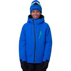 The Hydra Insulated Jacket comes equipped with a fully weatherproof yet breathable design, keeping our kiddo warm and dry for a full day of laps. A relaxed, modern fit allows for easy layering and movement, while the Youth Evolution feature can add 1. 5in of sleeve length to accommodate mid-season growth spurts. Technical Outerwear With Detachable Hood For Sports, Technical Sports Outerwear With Detachable Hood, Sporty Insulated Outerwear, Technical Weatherproof Sports Outerwear, Functional Blue Winter Sport Coat, Blue Waterproof Skiing Outerwear, Blue Windproof Outerwear For Winter Sports, Technical Winter Sports Outerwear, Blue Functional Snowboarding Outerwear