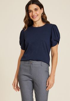 Maurices Women's Small Size Twist Puff Sleeve Tee Blue - Materials & Care:imported - 60% cotton 40% modal - machine wash Sleeve Detail, Puff Sleeve, Soft Fabrics, Twist, Relaxed Fit, Blue