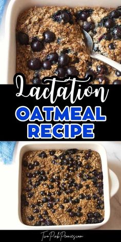 blueberry baked oatmeal in a white dish with the words vacation on it