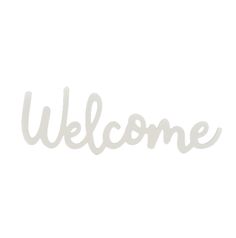 the word welcome written in cursive white paper on a white background with shadow