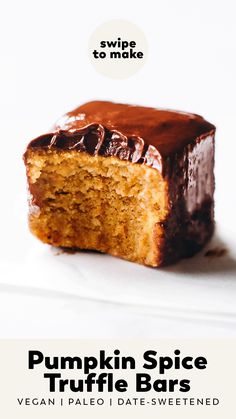 a piece of pumpkin spice truffle bar on a white plate with text overlay