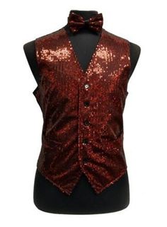 Men's Red Sequined Vest with Bow Tie-Men's Vests-ABC Fashion Coordinate Outfits, Mens Black Vest, Vesuvio Napoli, Vest And Bow Tie, Wedding Vest, Modern Fit Suit, Stage Production, Sequin Vest, Military Ball Dresses