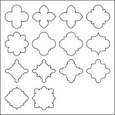 a set of nine different shapes that are outlined in the shape of flowers and leaves