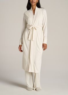 American-Tall-Women-Waffle-Lounge-Robe-White-Alyssum-front Home Robe Women, Elegant Cream Sleepwear For Loungewear, White Cozy Sleep Robe, Cozy White Sleep Robe, Long Sleeve Robe For Lounging, Relaxed Fit Long Sleeve Lounging Robe, Solid Color Long Sleeve Robe For Loungewear, Chic Long Sleeve Robe For Daywear, Cozy Cotton Robe For Loungewear