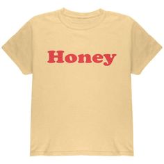 Celebrate the 70's with this 100% cotton youth t-shirt, featuring "Honey" in a groovy red font. Unisex Retro T-shirt With Text Print, Unisex Vintage Cotton T-shirt, Retro Cotton Shirt With Text Print, Retro Cotton Shirt With Letter Print, Unisex Retro Cotton T-shirt, Unisex Vintage Cotton Shirt, Unisex Vintage Cotton Tops, Vintage Unisex Cotton Tops, Vintage Inspired Fashion