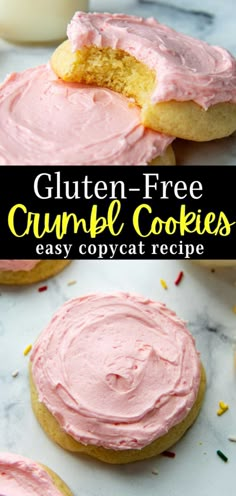 gluten - free crumbl cookies with pink frosting