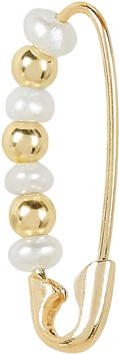 Loren Stewart Friendship Pearl Safety Pin Earring #Friendship#Stewart#Loren Safety Pin Earring, Safety Pin Earrings, Single Earring, Safety Pin, Gold Beads, Gold Bracelet, Thread