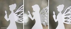 three different images of the silhouettes of two people and a fairy holding a flower