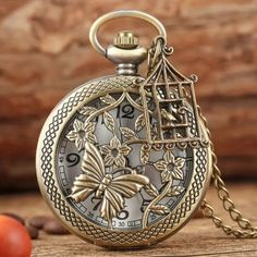 This Is A Great Conversation Piece, Or The Perfect Choice For Cosplay! A Bronze Pocket Watch With A Butterfly And Flower Front Hangs Victorian Style From A Long Bronze Chain. Yes, The Watch Works - As Long As You Remember To Wind It. Steampunk Pendant, Bronze Necklace, Pocket Watch Chain, Elegant Pendant, Watch Chain