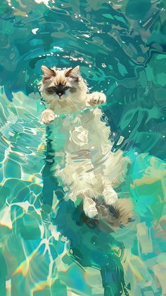 a cat is swimming in the water