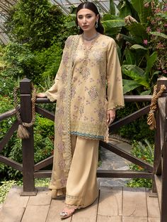 Izel Apparel Olivine Ghuncha Embroidered Karandi Multicolor Embroidered Lawn Suit With Printed Motifs For Wedding, Elegant Embroidered Fabric With Printed Motifs For Wedding, Embroidered Fabric With Printed Motifs For Wedding And Eid, Embroidered Fabric With Printed Motifs For Eid Wedding, Beige Printed Lawn Suit For Wedding, Beige Wedding Lawn Suit With Printed Motifs, Wedding Beige Lawn Suit With Printed Motifs, Wedding Lawn Suit With Floral Embroidery In Beige, Wedding Floral Embroidery Lawn Suit In Beige