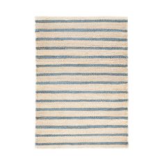 a blue and white striped rug on a white background with no one in the photo