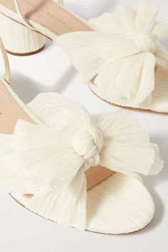 LOEFFLER RANDALL Dahlia faux leather-trimmed plissé-organza sandals | NET-A-PORTER Feminine Sandals With Wrapped Heel For Gala, Feminine Wrapped Heel Sandals For Gala, White Heels For Summer Gala, White Summer Heels For Gala, Designer Wedding Sandals For Spring, Designer Summer Wedding Heels, Feminine Open Toe Sandals For Gala, Never Compromise, Loeffler Randall Shoes