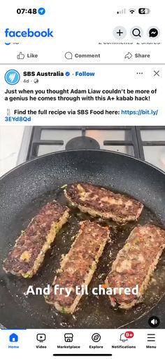 some food is cooking in a frying pan on top of a gas burner