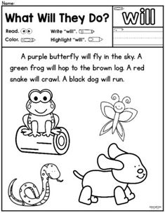 what will they do? worksheet for kids with pictures and words on it