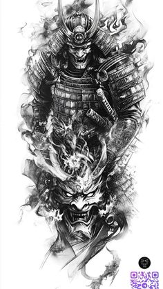 Oni Mask Tattoo Design Ideas, Oni Mask Tattoo Design, Samurai Back Tattoo, Japanese Spirits, Mask Tattoo Design