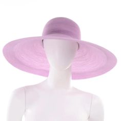 For Sale on 1stdibs - We love vintage Patricia Underwood hats! This one is a woven lavender sun hat with a wide brim, bearing the Patricia Underwood New York black label. This High Crown Straw Hat For Summer Vacation, Summer High Crown Boater Hat For Beach, Summer Beach Boater Hat With High Crown, Summer Vacation High Crown Straw Hat, High Crown Sun Hat For Spring Vacation, High Crown Straw Hat For Beach, High Crown Straw Hat For Vacation, Fitted High Crown Straw Hat For Beach, Spring Beach Sun Hat With High Crown