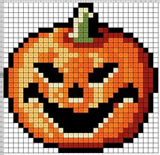 a cross stitch pumpkin is shown in the shape of a pixell pattern, with an orange and black face on it