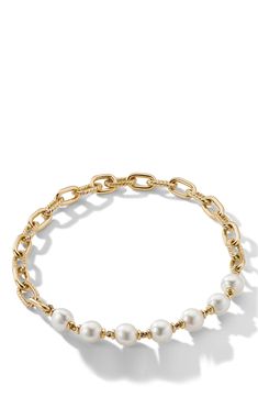 18-karat yellow gold. Cultured South Sea white pearls. Total length, 18. Necklace, 13mm. Push clasp. Made in Italy. David Yurman Necklace, Pearl Chain Necklace, David Yurman Jewelry, Gold Pearl Necklace, Fine Jewels, Pinky Ring, Pearl Chain, Pearl Size, David Yurman