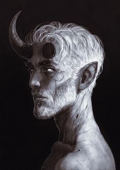 a drawing of a man with horns on his head