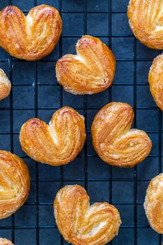 pastries on a cooling rack with the text palmiers recipe 3 / 4 cup sugar puff pastry sheet