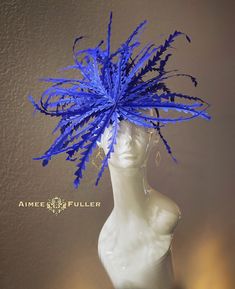 Aimee Fuller Kentucky Derby Fascinator  THIS LISTING is for the blue. Various colors available seasonally; please inquire.    Handmade fascinator with a flourish of dazzling feathers. This piece is fun, elegant, dramatic, and beautiful from all angles, and will have all eyes on you on your special day.    Perfect for the bride, or for your next gala/special event. Easy-to-wear headband fascinator makes a statement and can be worn to a myriad of events: Royal Ascot, Easter, bridal, derby-wear, De Blue Feather Fascinator For Summer, Blue Feathered Fascinator For Summer, Blue Feathered Summer Fascinator, Blue Feather Headpiece For Summer, Blue Feathered Headpieces For Summer, Blue Structured Crown Hat For Spring, Blue Spring Hat With Structured Crown, Blue Feathered Summer Headpieces, Blue Headpiece For Races