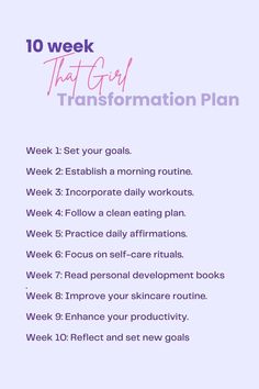 #thatgirl #10weekplan #10weekchallenge #transformation 1 Month Transformation, Months Planner, Clean Eating Plans, Life Transformation, Personal Development Books, Set Your Goals, Book Week, Eating Plans, 1 Month