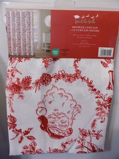 red and white fabric with santa claus on it