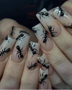 Animals Nails, Hippie Nails, Punk Nails, Goth Nails, Edgy Nails, Grunge Nails, The Bug, Dope Nail Designs, Really Cute Nails