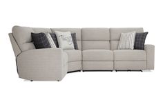 I know what you're thinking. how can a sectional that looks so good be so functional at the same time?! Well make no mistake, I've combined the perfect amount of modern farmhouse style with all the function your family needs - including power reclining seats and headrests, USB ports, cupholders and hidden storage! And since I never skimp on comfort, theres also a layer of my world famous Bob-O-Pedic Memory Foam for your lounging enjoyment. | Modern Farmhouse 136'' Power Reclining 4 Piece Section Farmhouse Beige, Functional Farmhouse, Farmhouse Couch, Modern Farmhouse Furniture, Bob's Discount Furniture, Farmhouse Furniture, Mattress Store, Living Room Sectional, Modern Farmhouse Style