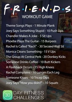 a poster with the words friends workout game