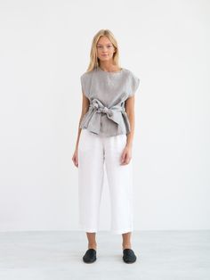 "ALEXANDRA is a linen tie waist top. DETAILS - Cap sleeve design - Crew neck - Self tie belt - 100% lightweight European linen fabric - Cut and sewn to order just for you in our studio COLOR - Stripe, you can also choose other colors above - Fabric samples are available here https://www.etsy.com/listing/586569696/linen-fabric-samples SIZING & FIT - Relaxed, loose fit - Length (shoulder to hem) is approximately 22.5 inches / 57 cm - Bust (pit to pit) is approximately 20.5 inches / 52 cm - Sho Linen Tunic Dress, Tie Waist Top, Linen Shirt Dress, Handmade Clothing, Linen Tunic, Top Tank, Linen Blouse, Linen Blazer, Wrap Blouse